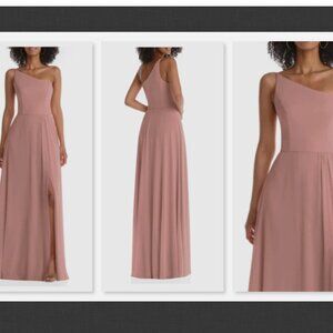 NEW After Six Chiffon One Shoulder Gown Color Desert Rose Size 0